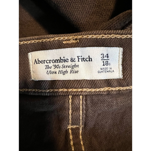 Abercrombie & Fitch Women's The '90s Straight Ultra High Rise Jeans Brown 34/18S - Picture 7 of 9